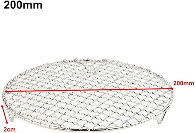 Round Stainless Steel Cooling and Baking Rack, 8mm Thick Wire Oven Grill with Three-Leg Support, Electrolytic Polished for Barbecue, Roasting, Baking, Steaming and Cooling Food(200mm)
