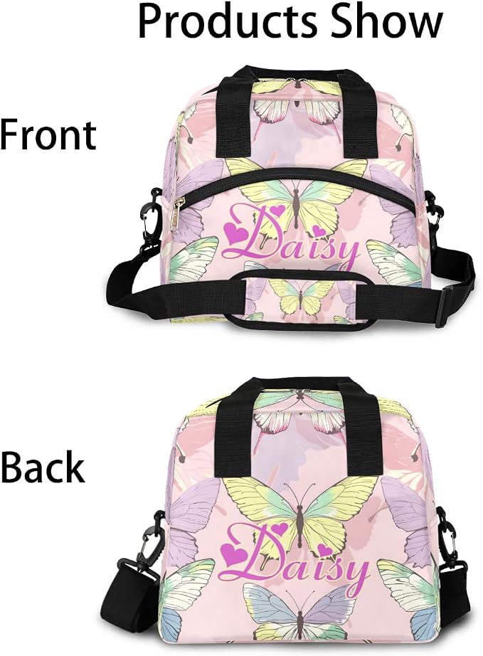 Personalized Butterfly Lunch-Bag for Women, Custom Insulated Cooler Lunch Box with Name, Leakproof-Reusable Lunch Tote Bag for Work Office Picnic - Pink Purple