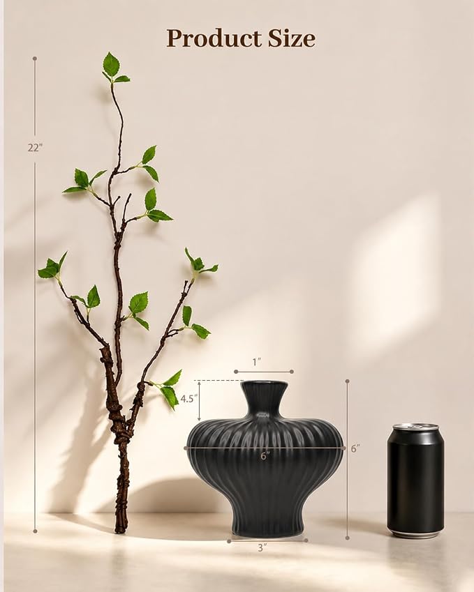 Heart Shaped Vase with Artificial Branch Set, 1 pcs Artificial Stem in Black Ceramic Vase, 22" Fake Plants & Decorative Vase for Living Room Bedroom Dining Table Office Home Decor - Black