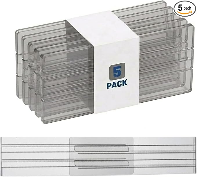Adjustable Drawer Dividers 5 Pack, 3.15" High Smoke Plastic,11"-20" Expanding Shallow Dresser Organizer with Non-Slip Pads for Kitchen, Bathroom, Nursery, Desk