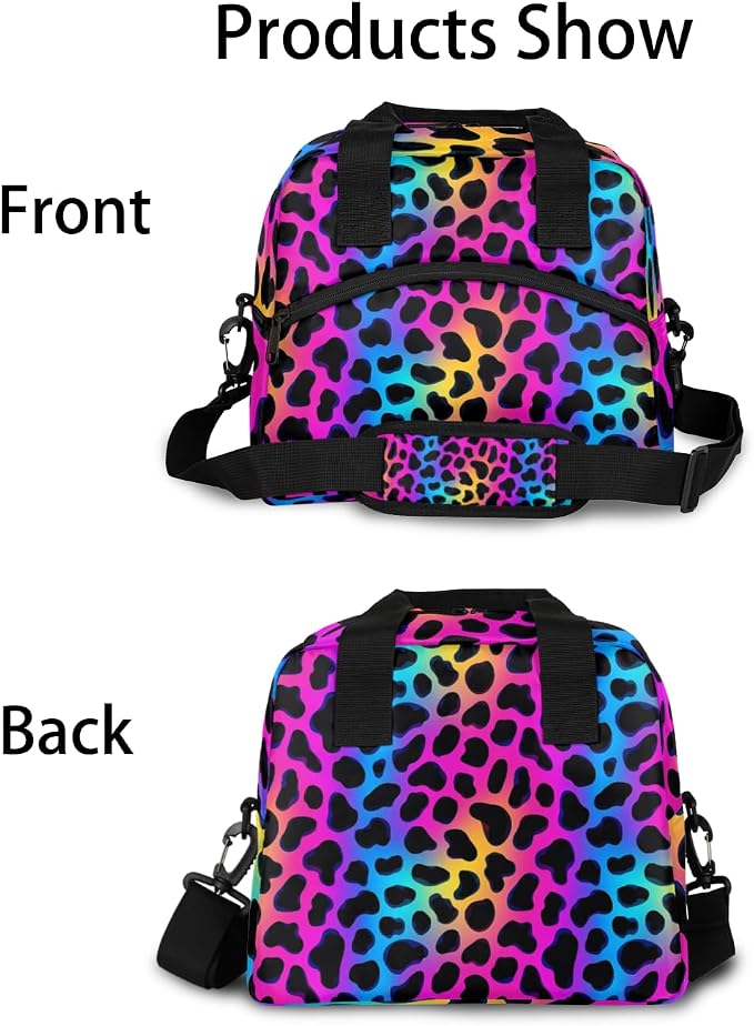Colorful Leopard Prints Insulated Lunch Bag for Women Men Reusable Lunch Box Cooler Bag Large Leakproof Lunch Tote with Adjustable Shoulder Strap for Adult Work Picnic Camping Beach Office