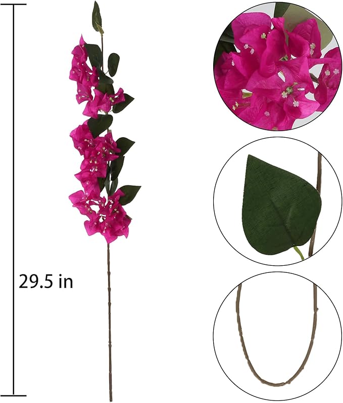 10PCS Artificial Flowers Bougainvillea Vines 29.50" Silk Bougainvillea Branches Deep Pink Faux Bougainvillea Long Stem Fake Flowers for Home Garden DIY Decor Wedding Centerpieces (Deep Pink)