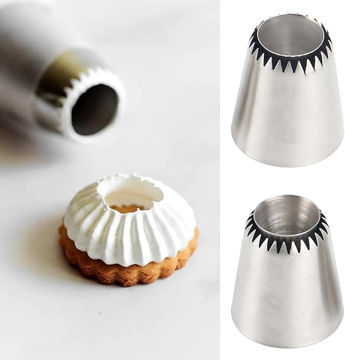 Sultan Piping Tips Set, 2-Pack Stainless Steel Icing Nozzles, Includes 2 X-Large Cake Decorating Seamless Sultan Ring Piping Tips for Cupcakes, Cookies, and Baking Supplies Tool