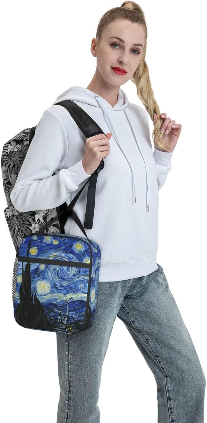 Night Sky The Starry Night Insulated Lunch Bag Portable Reusable Zipper Lunch Box For Men Women Work Picnic Travel Camping