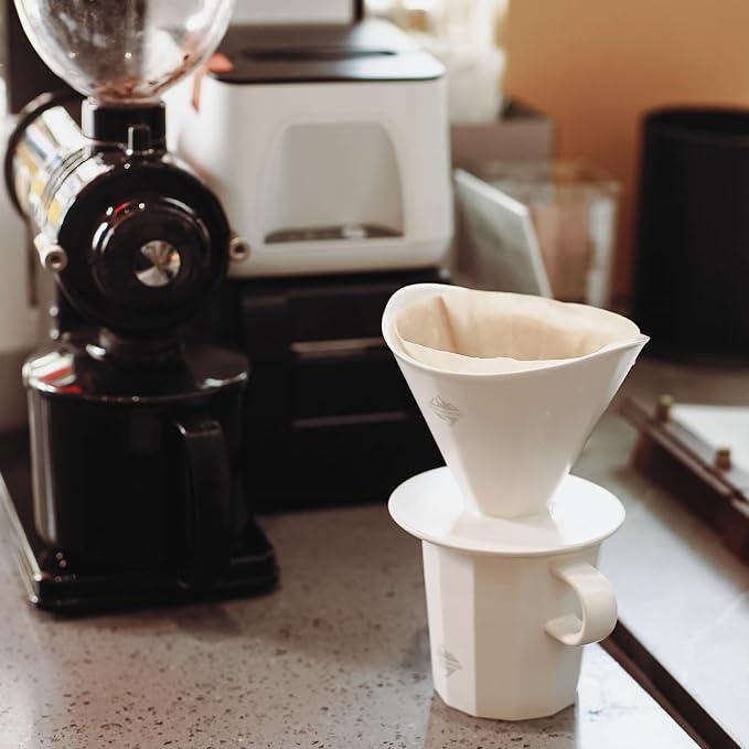 Pour Over Coffee Maker Set, White Ceramic Coffee Dripper with V60 Paper filter, White Ceramic Streamline Coffee Mug for Cafe Home Restaurant 6291-12101-03A