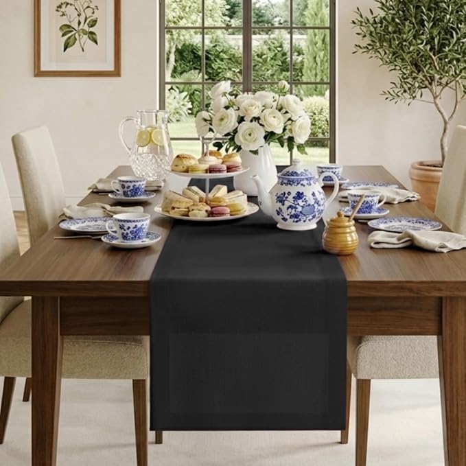 Classic Linen™ by D'Moksha Black Table Runner 90 Inches Long, 100% Pure Linen, 14 x 90 Inch Table Runner for Dresser, Dining- Summer, Father's Day