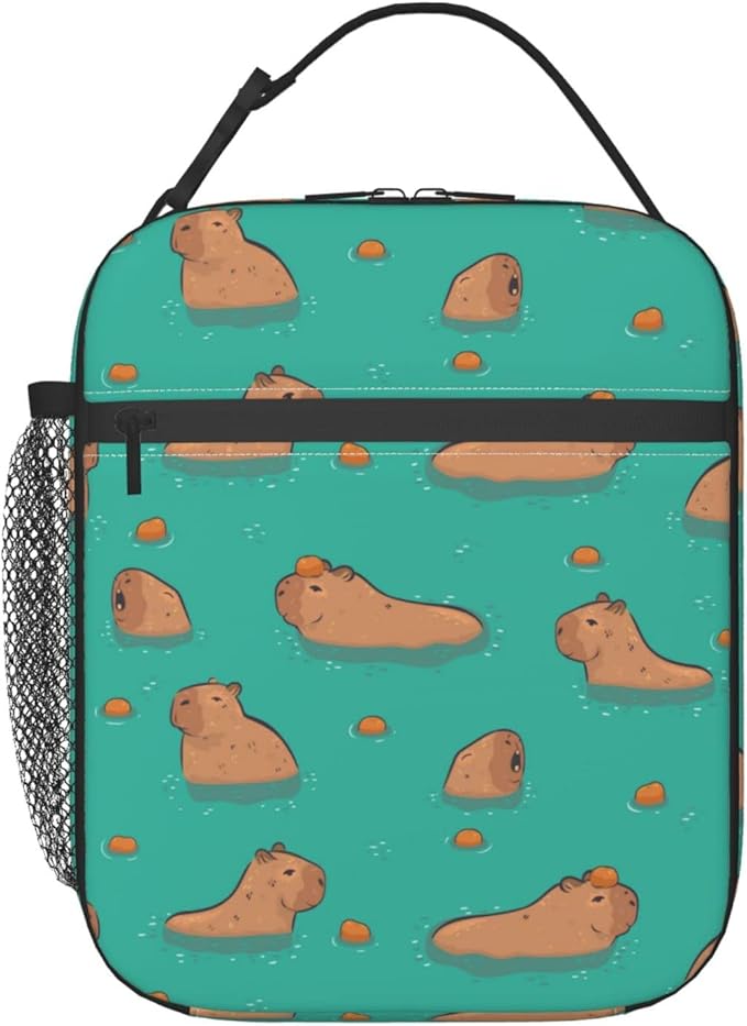 Gianlaima Cute Capybara Play Eat Food Insulated Lunch Box For Women Man, Portable Lunch Bag Reusable Cooler Tote For Office Work Travel Picnic Camping Beach