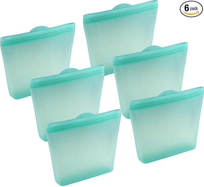 Home Logic Reusable Sandwich Bags - Set of 6 Pool Blue Silicone Freezer Bags, Airtight Leak Resistant Reusable Zip Bags for Kitchen Home Food Prep, Microwave & Sous Vide Safe