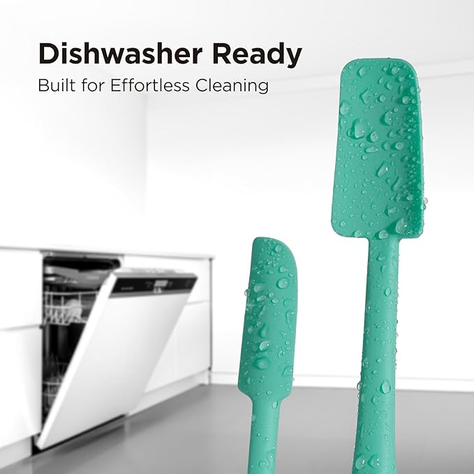 Kitchen Mama WaltzGrip Platinum Silicone Jar and Can Spatula Utensil Set: Heat-Resistant, Nonstick Scraper, Scooping, Perfect for Smoothies, Jam, Cream, Peanut Butter, Dishwasher Cooking Gadget (Teal)