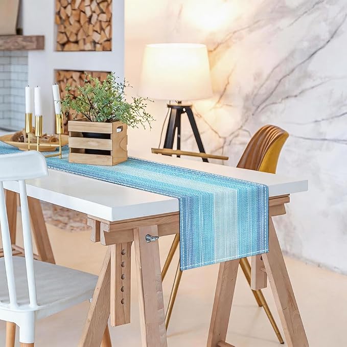 Niviy Blue Boho Table Runner, 12x72 Inch Washable Table Runners Easy to Clean Kitchen Table Decor for Holiday Party Kitchen Dining Table Decoration, Blue