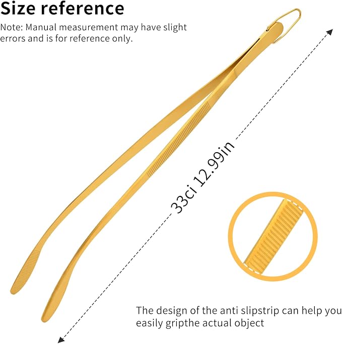 Snailhouse Kitchen Tweezer Tong, 12 Inches Stainless Steel Heavy Duty Long Fine Chef Metal Skinny Cooking Tweezers for Serving Food, Gold