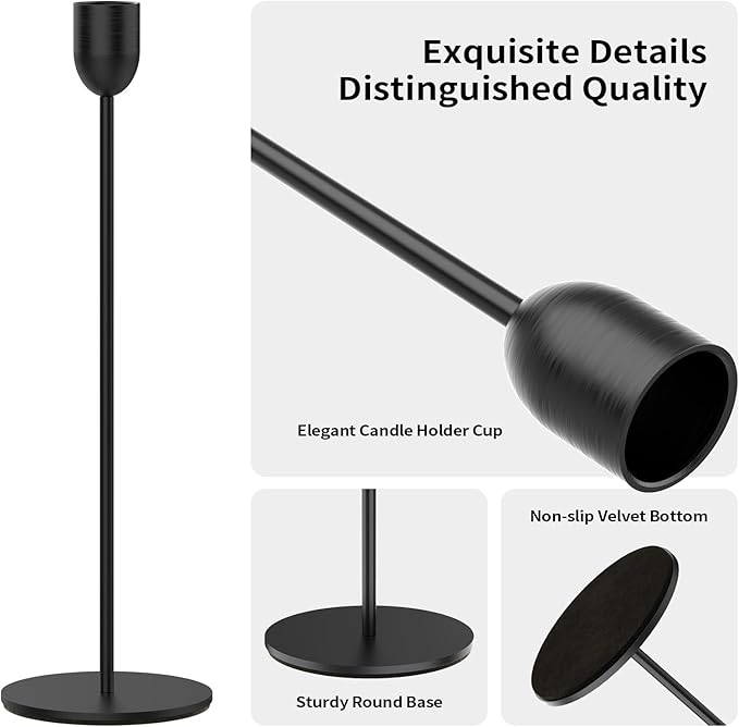 ChefBee 6PCS Black Tall Candle Candlestick Holder, Taper Pillar Candle Sticks Stand Holders Decor, Centerpiece Dining Table Wedding Festive Fireplace Mantle Vintage Room Decorations, Housewarming Gift