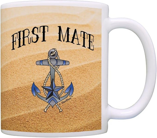 ThisWear Captain First Mate Mugs For Men First Mate Classic Nautical Anchor 11oz Ceramic Coffee Mug with Handle