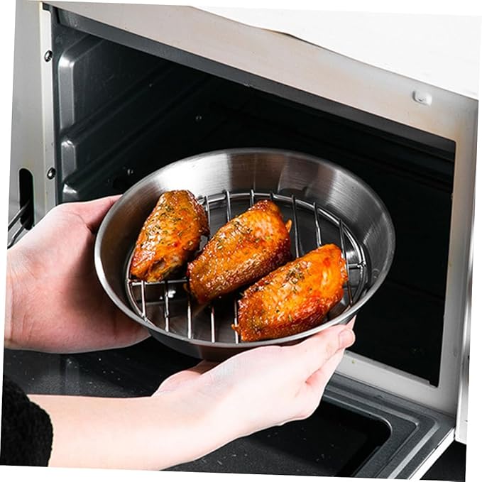 1set Stainless Steel Baking Tray Rack Round Roasting Pan for Draining Oil for Snacks Cakes and Pastries and Practical Design