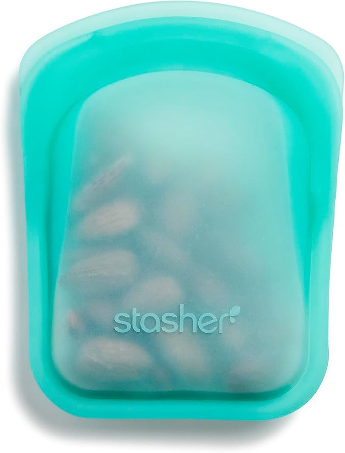 Stasher Silicone Reusable Storage Bag, Pocket Bag, Microwave, Dishwasher, Oven, Freezer Safe, Sous Vide, Eco Friendly, Leak-free, Food-safe Silicone, Reusable Snack Bags for Travel, 4 oz, Aqua