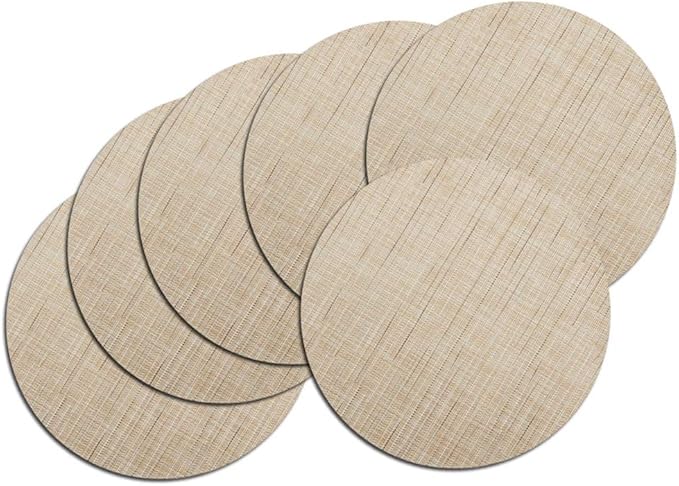Round Placemats Set of 6 Woven Table Mats Washable Non-Slip Place Mats 13.8 Inch for Christmas Decoration Home Wedding Party,Beige
