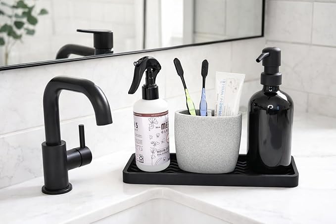 Silicone Sink Organizer Tray, Rectangular, Modern Style, Heat Safe, Dishwasher Safe, for Bathroom and Kitchen Organization (Sand Dollar, 12"x4", Chevron Pattern)