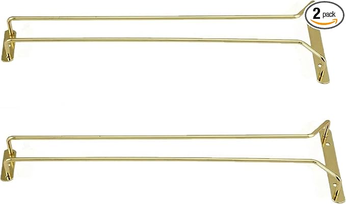 TrueCraftware- 24-Inch Wine Glass Rack Brass Finish Set of 2- Stemware Rack Wire Hanging Rack Under Cabinet Wine Glass Stemware Holder Storage Hanger Organizer for Kitchen and Bar
