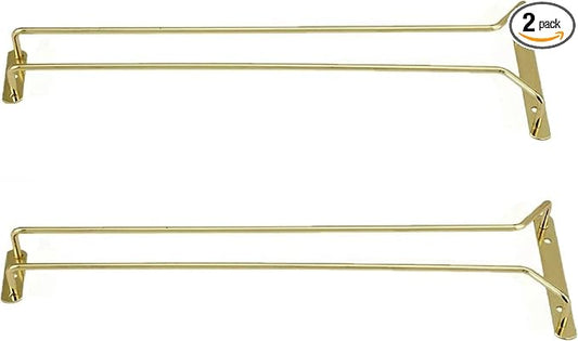 TrueCraftware- 16-Inch Wine Glass Rack Brass Finish Set of 2- Stemware Rack Wire Hanging Rack Under Cabinet Wine Glass Stemware Holder Storage Hanger Organizer for Kitchen and Bar