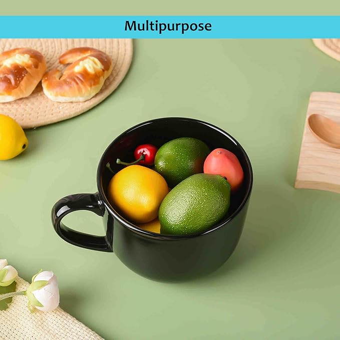 50oz lagrge Ceramic Soup Mug with Handles for Coffee, Tea, Ice Cream, Cereal (Black)