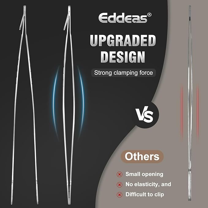 Eddeas Kitchen Tweezers Tongs, Cooking Tweezers Stainless Steel - 3 Size 12'' 10'' & 8 inch Ideal for Meat, pasta, plating and pinching delicate small pieces of food, Set of 3 (Pack of 2)