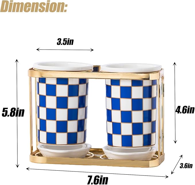 Multi-functional Ceramic Checkered Utensil Crocks,Kitchen Utensil Storage, Bathroom Checkered Bathroom Toothbrush Holder, Flatware Organizer & Home Accessory