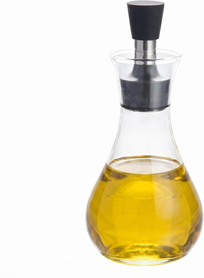 Restaurantware-Forma Professional 4 x 4 x 6 Inch Glass Oil Drizzler, 1 Borosilicate Glass Bottle Oil Dispenser - 8-Ounce Capacity, Stainless Steel Spout, Olive Dispenser, Silicone Cap, For Oils