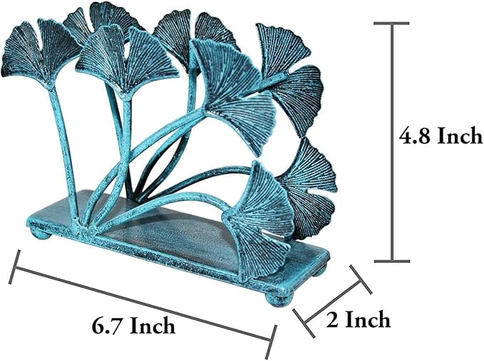 OwlGift Set of 2 Modern Ginkgo Leaves Design Napkin Holder, Metal Paper Napkin Storage for Kitchen, Stylish Paper Towel Dispenser, Mail Letter Sorter Rack, Document File Organizer – Turquoise