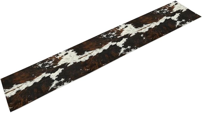Cow Skin Print Table Runner, Cotton Linen Rustic Cottage Country Farm Animal Fur Skin Pattern Western Style Brown Cowhide Print Dinner Runner for Home Kitchen Dining Table Decoration 13"x90"