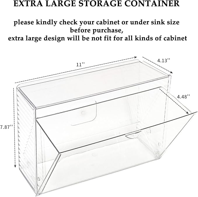 Clear Dishwasher Detergent Pod Holder for Kitchen Cabinet, Plastic Under Sink Storage and Organizer for Lid, Sponge, Coffee Pods, Large Laundry Pods Dispenser Box with Divider