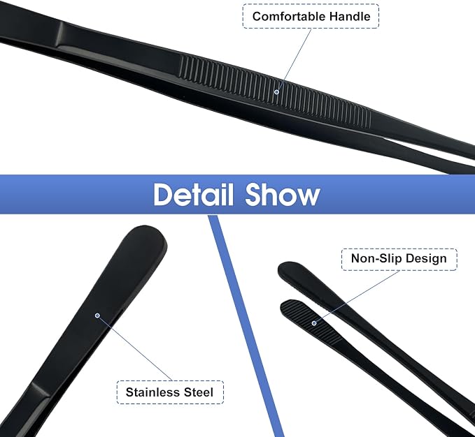 Kitchen Tweezer Pasta Tongs, 10-Inch Cooking Tweezers Food Tongs, Stainless Steel Culinary Tweezers Grilling Tongs