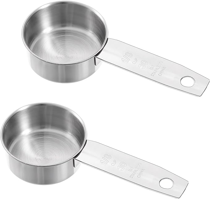 2 Pcs 1/8 Cup (30ml, 1oz) Measuring Cup, Stainless Steel Measuring Scoop Coffee Scoops Small Metal Measure Cups Tablespoon for Wet and Dry Ingredients, Metric and US Measurement, Dishwasher Safe