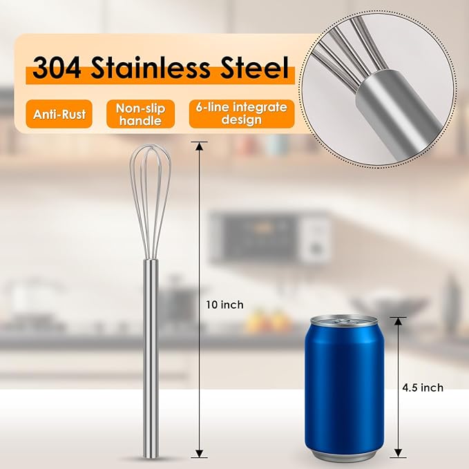 HOTEC 10 Inch Mini Whisk Anti-Rust 304 Stainless Steel Small Whisks for Cooking, Baking, Mixing Ingredients & Deep Containers