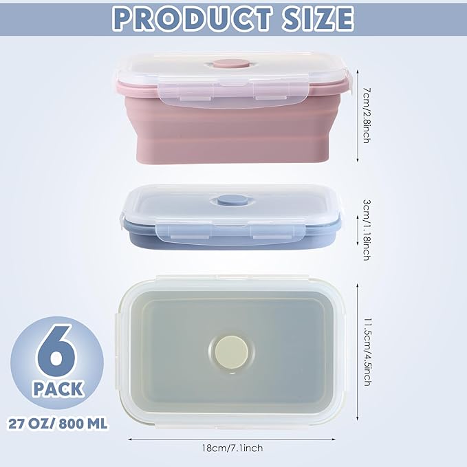 Mifoci 6 Pcs Silicone Containers for Food Collapsible Food Storage Containers with Airtight Lids Stacking Leftover Foods Storage Lunch Box for Freezer Microwave Dishwasher Safe(Morandi,27 oz)