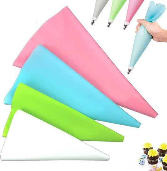 Joyeee 4 Pcs Frosting Piping Bags, Large Piping Bags Reusable, Medium Silicone Piping Bags, Small Mini Piping Bag for Cakes Cupcake Cookies Decorating Supplies, 4 Color and Size 10” 12” 14” 16”