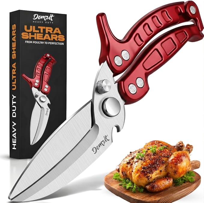 Heavy Duty Poultry Shears - A Must Have chicken processing equipment, Kitchen Scissors for Meat, Chicken, Turkey, and Vegetables - Non-Slip Handle, Safety Lock, Dishwasher Safe