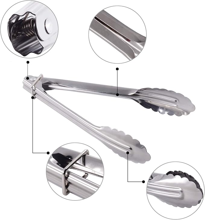 HINMAY Small Stainless Steel Serving Tongs 7-Inch Salad Tongs, Set of 3 (Silver)