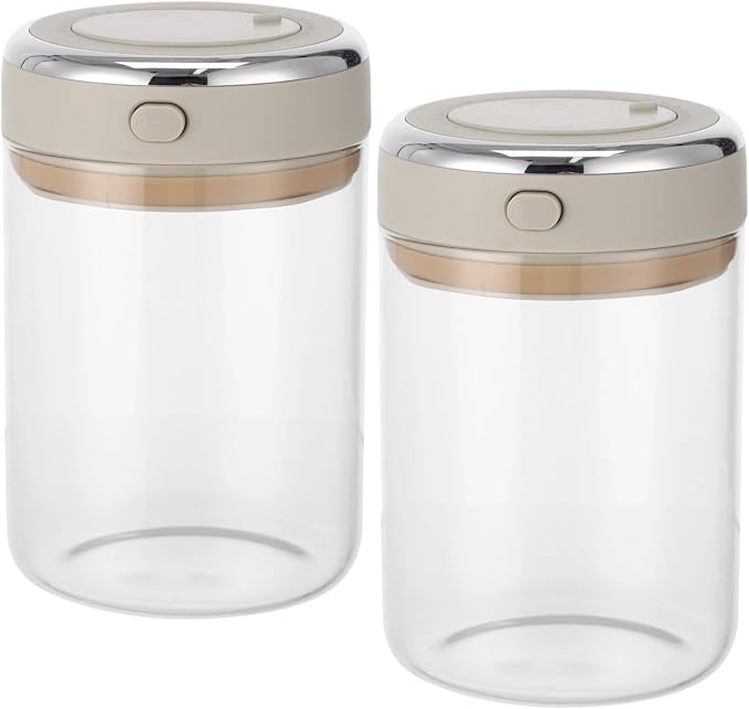 Homaisson 2 PCS Glass Coffee Canister 1100ml, Airtight Coffee Bean Storage Jar with One-Way CO₂ Vent, Date Tracking Dial & One-Press Seal Lid, High Borosilicate Glass Coffee Container for Tea Sugar