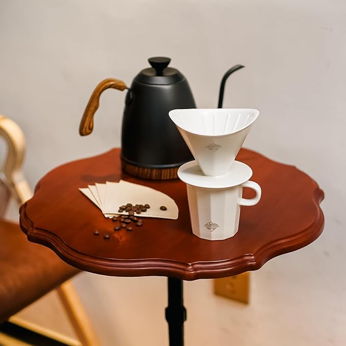 Pour Over Coffee Maker Set, White Ceramic Coffee Dripper with V60 Paper filter, White Ceramic Streamline Coffee Mug for Cafe Home Restaurant 6291-12101-03A