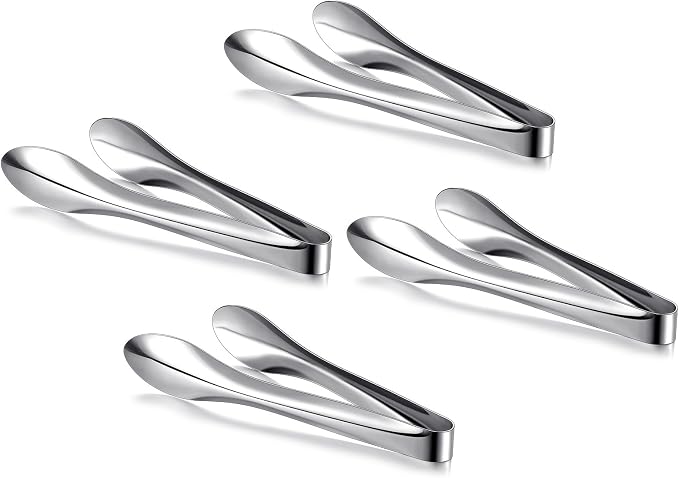 4 Pack Polished Stainless Steel Serving Tongs 9 Inch Metal Food Silver Tong for Buffet Salad BBQ Grilling Heavy Duty Kitchen Utensils for Cooking Catering Wedding Party