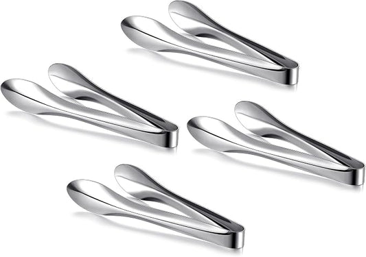 4 Pack Polished Stainless Steel Serving Tongs 9 Inch Metal Food Silver Tong for Buffet Salad BBQ Grilling Heavy Duty Kitchen Utensils for Cooking Catering Wedding Party