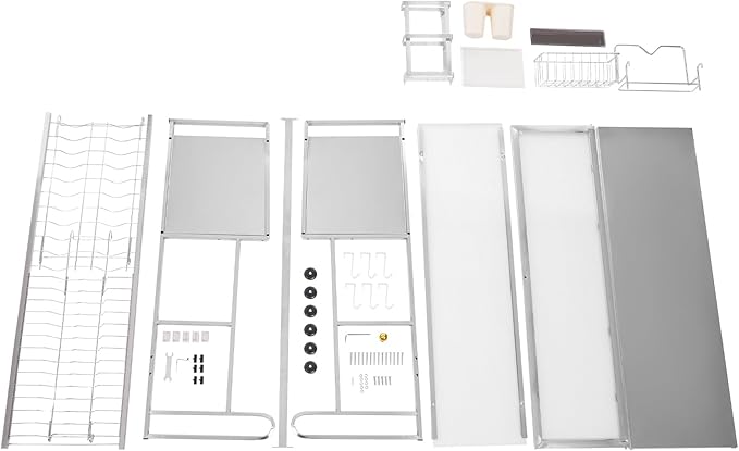 Over Sink Dish Drying Rack, 304 Stainless Steel Drying Drainer Rack with Flip Cabinet Door, Multifunctional Kitchen Storage Dish Rack for Plates, Bowls, Cups