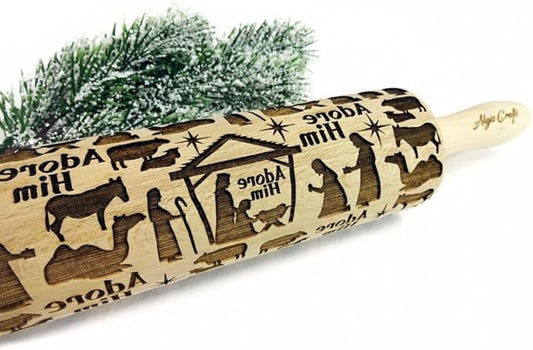 NATIVITY EMBOSSING ROLLING PIN for GINGERBREAD COOKIES for CHRISTMAS