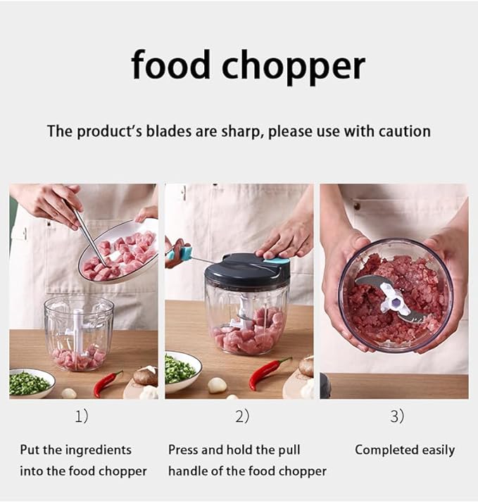 Manual Food Chopper Vegetable Processor, Portable Hand Pull String Garlic Mincer Onion Chopper Cutter for Veggies, Ginger, Fruits, Nuts Kitchen Cooking, Herbs, etc., 900ml, Kitchen Cooking Tool