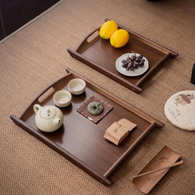Wood Serving Tray, Wooden Tray with Handles, 20.47 inch Square Decorative Serving Trays Platters for Home, Party, Coffee Table,Dining Table & Countertop