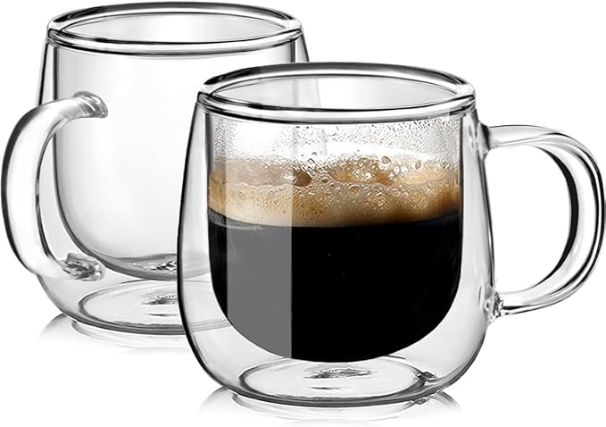 Large Double Walled Glass Coffee Mugs Beer Cups 24oz set of 2, Insulated Clear Borosilicate Glass Tea Lemonade Cups with Handle