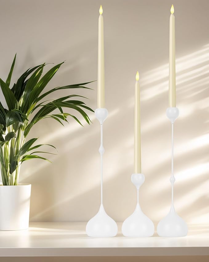 Candle Holders Set of 3 - Taper Candle Holders for Table Decor, Elegant Minimalist Design, Perfect for Weddings, Parties, and Home Decor (White)