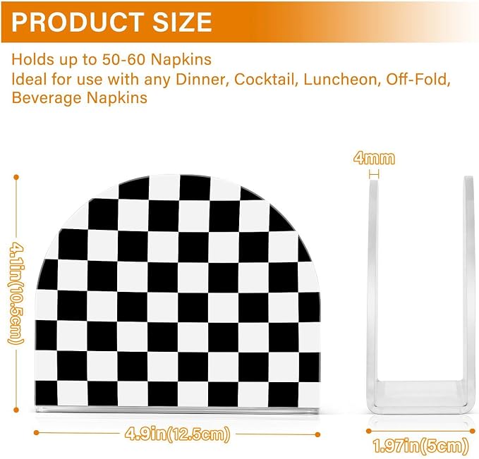 Napkin Holder Acrylic Napkin Holder for Table Kitchen Party Restaurant U Shaped Upright Napkin Dispenser Organizer Checkered Black and White