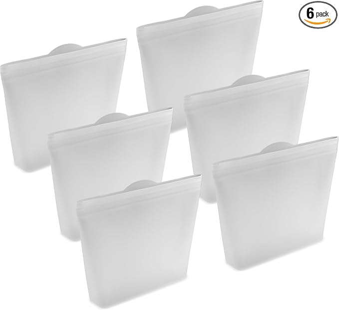 Home Logic Reusable Sandwich Bags - Set of 6 Clear Silicone Freezer Bags, Airtight Leak Resistant Reusable Zip Bags for Kitchen Home Food Prep, Microwave & Sous Vide Safe
