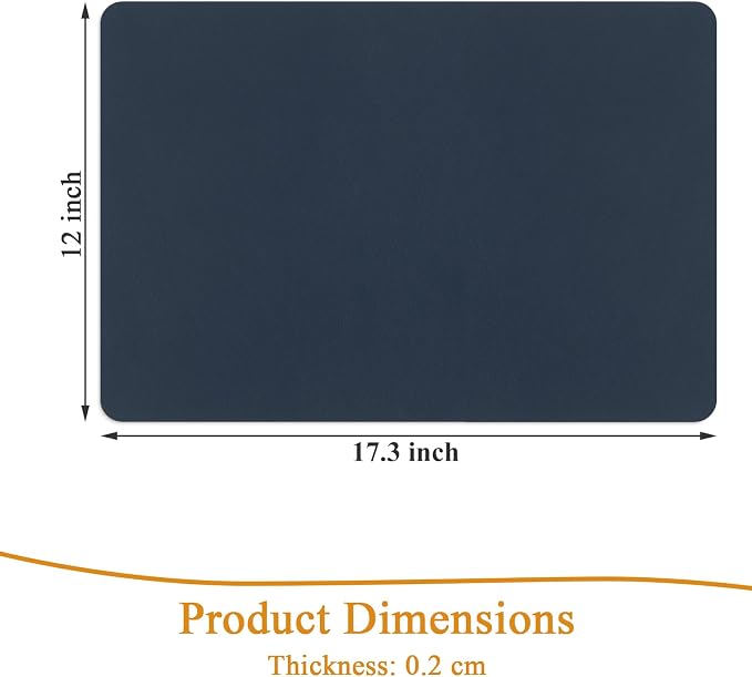 SHACOS Placemats Set of 6 Faux Leather Waterproof Leakproof Wipeable PU Non-Slip Vinyl Place Mats Heat Resistant Table Mats for Kitchen Dining Table Indoor Outdoor, Navy Blue